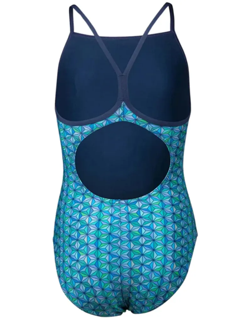 Arena Girl's Starfish Lightdrop Back Swimsuit Navy/Turquoise Multi-1